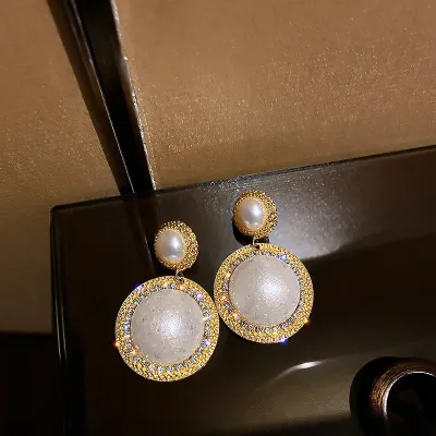 Korean Fashion Crystal Round Dangle Earrings